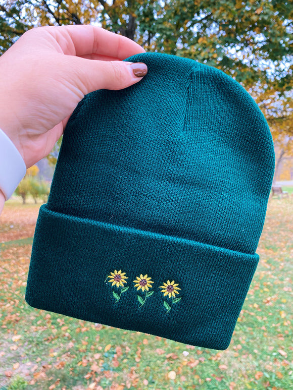 Sunflower Trio Embroidered Beanie